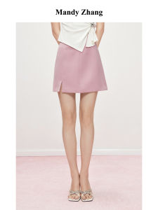 Gentle Lady Style Pink Acetate Skirt Summer High Waist Design Slit