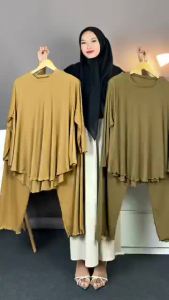 Atachi Setelan Rib Knit Wanita Lengan 7/8