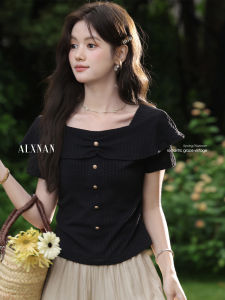 Áo Thun Slimming Thiết Kế Cổ Vuông Đen Twilight Silhouette