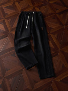 OUMULONG | Design Black Drawstring Lightweight Loose Fit Cleanfit Mens Trousers