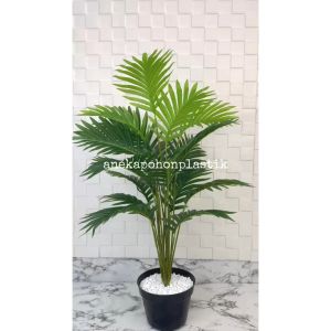 Pohon Daun Palem Kelapa Hijau X18 Semilatex Artificial Pot Dasar Hitam Plastik Dekorasi Ruangan Aesthetic