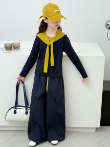 MPW | Girls Fashionable Two-Piece Set Spring Autumn Korean Style Base Layer Shirt And Scarf Middle Large Childrens Clothing