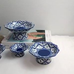 พาน พานเซรามิค พานลายคราม ขนาด 3 นิ้ว - 8 นิ้ว พานทรงสูง พานใหว้ครู ลายไทย งานแฮนด์เมด เคลือบเงาอย่างดี