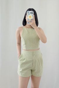 BIG GINGHAM PRINT/CHECKERED Criss Cross Back Crop Top and Shorts with 2 sided pockets COORDS/SET