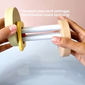 Waktu Belajar Rolling Rattle Untuk Tummy Time - Mainan Kayu Untuk Bayi Latihan Merangkak Usia 1-9 Bulan