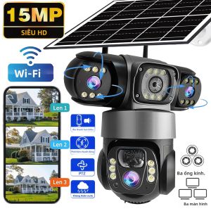 Camera CCTV Ngoài Trời V380PRO 15MP WiFi Năng Lượng Mặt Trời 360 Độ °   Chống Nước Với 3 Ống Kính Tầm Nhìn Ban Đêm Âm Thanh Hai Chiều Theo Dõi Di Động HD IP