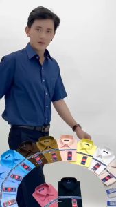 Áo sơ mi nam trung niên dáng rộng phong cách văn phòng lịch lãm màu sắc trang nhã tay ngắn lai cua Amazing