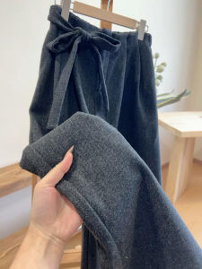 Chao Level Recommendation! Womens Woolen Wide Leg Pants Autumn Winter Side Tie Knit Trousers Old Money Style Textured Pants