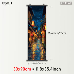 VIKAMA Japanese Old Town Cherry Blossom Scroll Tapestry Anime-Style Lantern Town Street Scene Wall Art Poster Home Decor