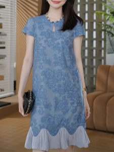 New Chinese Style Fashionable Light Luxury Design Mesh Splicing Long Dress Ladies Summer New Elegant Skirt Casual Breathable