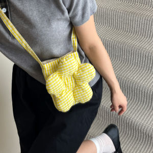 Trendy 2025 Summer Plaid Canvas Crossbody Small Square Bag Womens Style Student Party Mobile Phone Bag Casual Single Shoulder Bag
