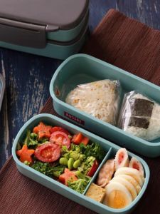 กล่องอาหารกลางวันแบบมีน้ำแข็ง 2 ชั้น ที่รับประทานได้ในไมโครเวฟ กล่องใส่ผลไม้ กล่องใส่อาหาร กล่องใส่อาหารกลางวัน พร้อมช้อนและตะเกียบ