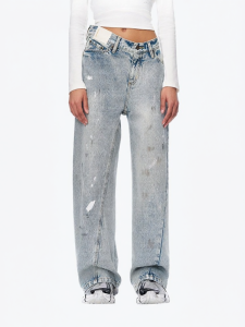 ANN ANDELMAN | Deconstructed Waist Twisting Paint Spatter Graffiti Jeans