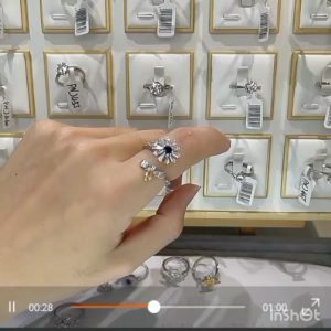 S925 Silver Swivel Ring Adjustable Size Anxiety Relief Open Ring Decompression Zircon Ring