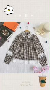 TW22518 เสื้อสก๊อตแต่งลูกไม้ชาย