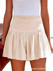 Quần Short Xếp Ly Cạp Cao Màu Trơn Rộng Rãi Quần Short Cotton Pha Trộn Dệt Kim Phong Cách Đường Phố Mùa Xuân 2025