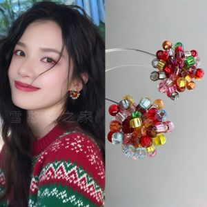Colorful Beaded Christmas New Years Holiday Earrings Fashionable Jewelry Womens Accessory Pair  out New Style