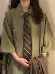 Retro Japanese Style Womens Short Sleeve Shirt Polo Collar Inner Wear Layering Casual Top Loose Fit Summer College Style