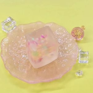 Transparent Cube Squeeze Toy With Color Sprinkles Soft TPR Square Play Toy Kids Birthday Party Gift Decor