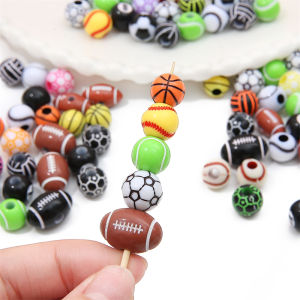 10-30pcs Acrylic Baseball Basketball Tennis Ball Football Sport Beads for Bracelet Necklace Keychain DIY Jewelry Craft Making