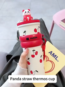 botol minum Tumbler Stainless Panda On Top SUS 304 700ml / Tumbler AESTETIC / Tumbler Gantungan Panda