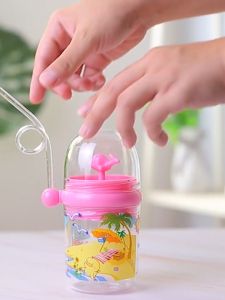 250ml Cartoon Plastic Straw Cups Whale Baby Feeding Childrens Water Drop Resistant Cup