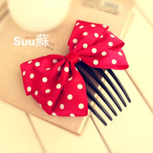 Red Polka Dot Butterfly Knot Hair Comb Sweet Cute Headwear Premium Quality Japanese Style Fashionable Hair Accessories