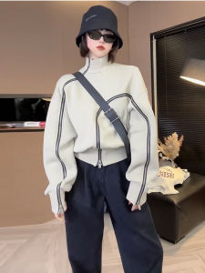 ผู้หญิง หลวม Fit ซิป ดีไซน์ เสื้อฮู้ด เสื้อแจ็คเก็ต ปกตั้ง Color Block Long Sleeve พรางหุ่น Top อินเทรนด์ Commute Style