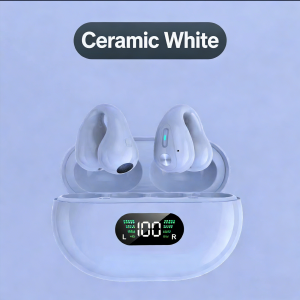 Clip On Open Ear TWS Wireless Bluetooth Earphones BE02 LED Digital Power Display Touch Control Headset Noise Cancelling Gaming Low Latency Sports Earbuds for Running Driving Daily Use