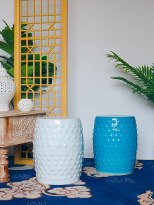 Modern Home Decor Creative Ceramic Drum Stool Hollow Carving Porcelain Bench Entrance Hall Shoe Replacement Side Table