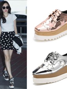 Fan Bingbing Angelababys Same Style Star Shoes Platform Shoes Womens Spring Thick Sole Easiest for Match Wedge Shoes British Lace up Plaid