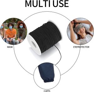 Elastic Cord for Jewellery Making 1mm Elastic String Band Round Beading Cord Thread for Sewing Stretch Fabric Crafting String Rope Black Craft Strap for Bracelet Beading