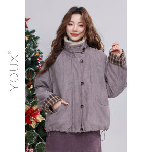 YOUXIANG | Áo Khoác Mùa Đông Nhung Cổ Tím Cho Phụ Nữ