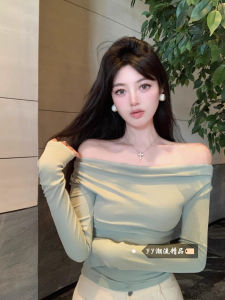 Elegant Slant Shoulder Uneven One Shoulder Long Sleeve Slim Fit Womens T-shirt Winter Pure Desire Base Shirt Trendy Top