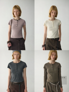 INSIS FEMME | Natural Long-Staple Cotton Slim Fit Henley T-Shirt