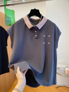 Áo Thun Polo Cổ Polo Dáng Rộng Mùa Hè Không Tay Màu Khối Cỡ Lớn Thời Trang Nam Áo Thun Nam Thường Ngày Thoáng Khí