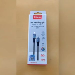 CLIPTEC MCC226 TYPE-C TO TYPE-C RGB BREATHING LIGHT FAST CHARGING CABLE 60W 120CM