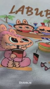 Kaos Anak Perempuan Labubu Kuromi Gambar Colorfull Katun Combed untuk Usia 1-7 Tahun