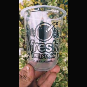Gelas Plastik Cup Minuman Motif Buah 14oz 16oz 18oz 22oz Oval Datar