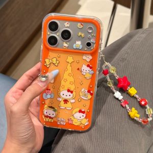 Sanrio | Ốp Điện Thoại Hello Kitty Hoạt Hình Dễ Thương Cho iPhone 17/16/15 Pro Max Chống Sốc Kèm Dây Đeo Chống Xước Chống Nước Chất Liệu Nhựa