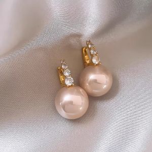 Bông Tai Nhân Tạo Zircon Hồng Nhái Ngọc Trai