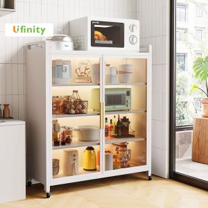 Lifinity Kệ Để Đồ Nhà Bếp Đa Năng Thép Cacbon Với Bánh Xe Dễ Di Chuyển Thiết Kế Đôi Cửa Chống Bụi