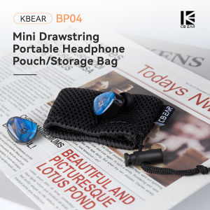 KBEAR BP04 Mini Drawstring Portable Headphone Pouch Dirt-resistant Durable Storage Bag Classic Black Mesh Design Earphone Case