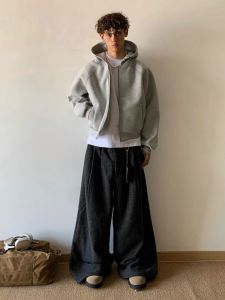 American Retro Boxy Heavyweight 480G Zipper Open Cardigan Sweatshirt Men Winter Trend Loose Space Cotton Hooded Jacket