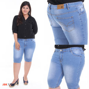 JSK Celana Jeans 3/4 Wanita Dewasa Santai Jumbo Selutut Terbaru Bahan Denim Melar 7709