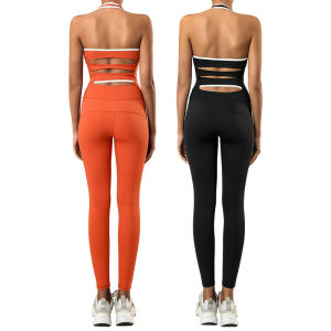 OzalCtree All in one Piece Yoga Jumpsuits Patchwork Color Hang-Neck Sports Rompers Super Stretchy Bodysuits With Pads Nylon Soft Overalls