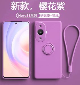 Ultra-Thin Liquid Silicone Case for Huawei Nova11 pro Mobile Phone Protective Cover with Ring Stand Full Lens Protection Mens Womens Styles