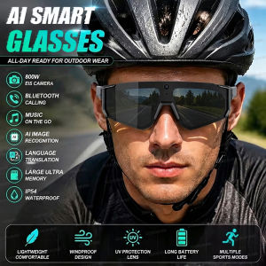 Cycling AI Smart Glasses HD 800W Camera AI Ldentify Translation Anti-shake 3D DualMic Call Music UV Protection Windproof Goggles