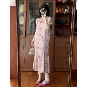 NIUVIES | Đầm Maxi Tay Hô Phong Cách Pháp Họa Tiết Hoa Hồng
