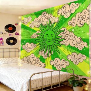 VIKAMA Rose Pink Face Sun God Auspicious Cloud Tapestry Hippie Retro Bohemian Background Cloth Wall Decoration Room Decoration